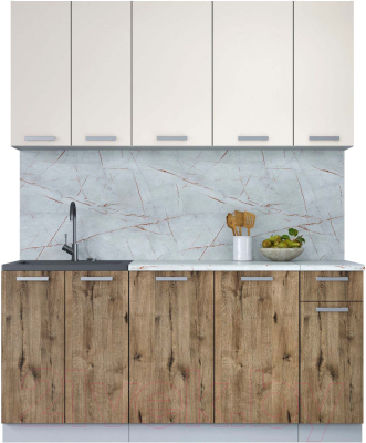 Кухонный гарнитур Интерлиния Мила Лайт 1.7-60 (персидский жемчуг/дуб веллингтон/серый каспий) - фото