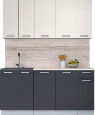 Кухонный гарнитур Интерлиния Мила Лайт 1.7-60 (персидский жемчуг/антрацит/травертин серый) - фото