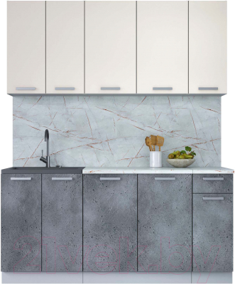 Кухонный гарнитур Интерлиния Мила Лайт 1.7-60 (персидский жемчуг/бетон портленд/серый каспий) - фото