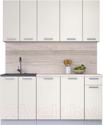 Кухонный гарнитур Интерлиния Мила Лайт 1.7-60 (персидский жемчуг/персидский жемчуг/травертин серый) - фото