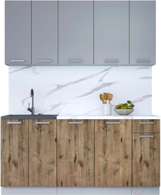 Кухонный гарнитур Интерлиния Мила Лайт 1.7-60 (серебристый/дуб веллингтон/белый гранит) - фото