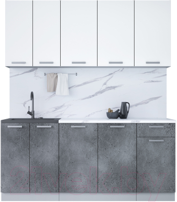 Кухонный гарнитур Интерлиния Мила Лайт 1.8-60 (белый платинум/бетон портленд/белый гранит) - фото