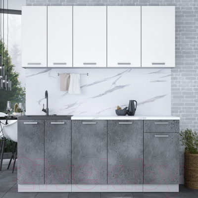 Кухонный гарнитур Интерлиния Мила Лайт 1.8-60 (белый платинум/бетон портленд/белый гранит)