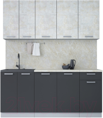 Кухонный гарнитур Интерлиния Мила Лайт 1.8-60 (бетон лайт/антрацит/опал светлый) - фото
