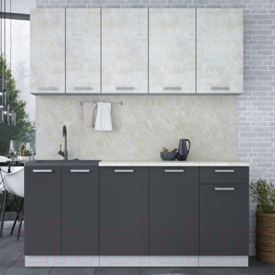 Кухонный гарнитур Интерлиния Мила Лайт 1.8-60 (бетон лайт/антрацит/опал светлый)