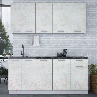 Кухонный гарнитур Интерлиния Мила Лайт 1.8-60 (бетон лайт/бетон лайт/кастилло темный)