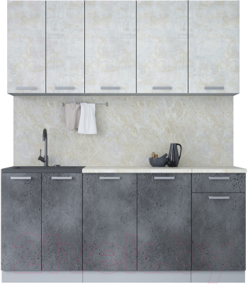 Кухонный гарнитур Интерлиния Мила Лайт 1.8-60 (бетон лайт/бетон портленд/опал светлый) - фото