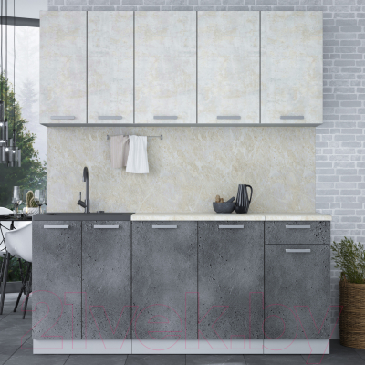 Кухонный гарнитур Интерлиния Мила Лайт 1.8-60 (бетон лайт/бетон портленд/опал светлый)