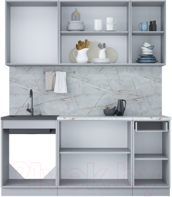 Кухонный гарнитур Интерлиния Мила Лайт 1.8-60 (бетон лайт/дуб веллингтон/опал светлый)