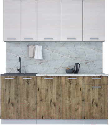 Кухонный гарнитур Интерлиния Мила Лайт 1.8-60 (вудлайн кремовый/дуб веллингтон/серый каспий) - фото