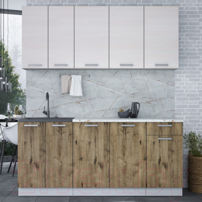 Кухонный гарнитур Интерлиния Мила Лайт 1.8-60 (вудлайн кремовый/дуб веллингтон/серый каспий)