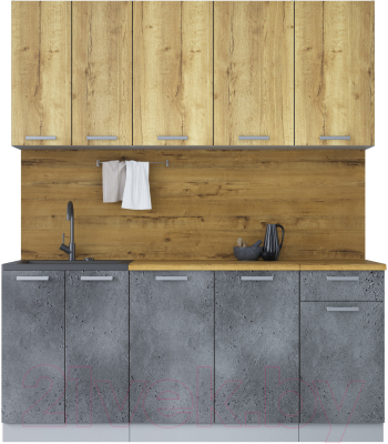 Кухонный гарнитур Интерлиния Мила Лайт 1.8-60 (дуб золотой/бетон портленд/дуб бунратти) - фото