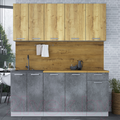 Кухонный гарнитур Интерлиния Мила Лайт 1.8-60 (дуб золотой/бетон портленд/дуб бунратти)