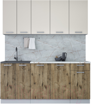 Кухонный гарнитур Интерлиния Мила Лайт 1.8-60 (персидский жемчуг/дуб веллингтон/серый каспий) - фото