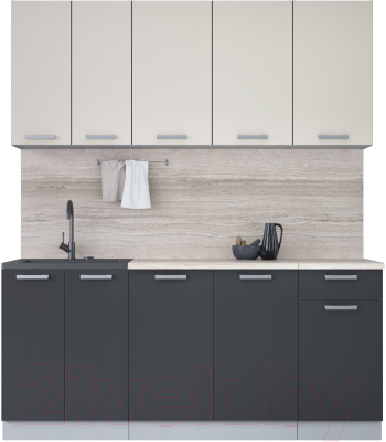Кухонный гарнитур Интерлиния Мила Лайт 1.8-60 (персидский жемчуг/антрацит/травертин серый) - фото
