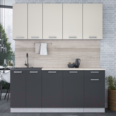 Кухонный гарнитур Интерлиния Мила Лайт 1.8-60 (персидский жемчуг/антрацит/травертин серый)