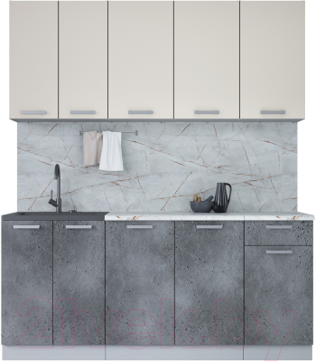 Кухонный гарнитур Интерлиния Мила Лайт 1.8-60 (персидский жемчуг/бетон портленд/серый каспий) - фото