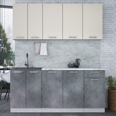 Кухонный гарнитур Интерлиния Мила Лайт 1.8-60 (персидский жемчуг/бетон портленд/серый каспий)