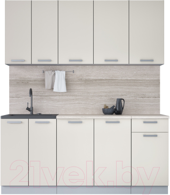 Кухонный гарнитур Интерлиния Мила Лайт 1.8-60 (персидский жемчуг/персидский жемчуг/травертин серый) - фото