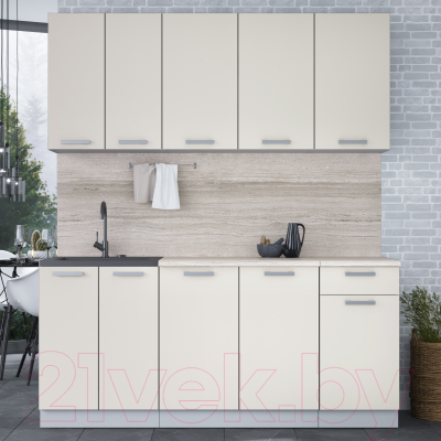 Кухонный гарнитур Интерлиния Мила Лайт 1.8-60 (персидский жемчуг/персидский жемчуг/травертин серый)