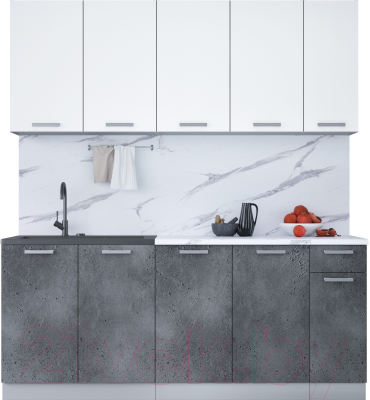Кухонный гарнитур Интерлиния Мила Лайт 1.9 (белый платинум/бетон портленд/белый гранит) - фото