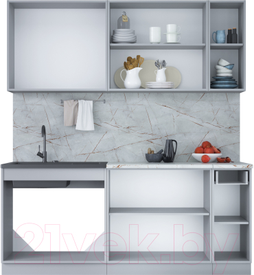 Кухонный гарнитур Интерлиния Мила Лайт 1.9 (белый платинум/бетон портленд/белый гранит)