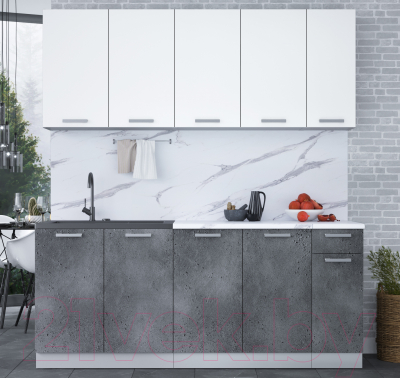 Кухонный гарнитур Интерлиния Мила Лайт 1.9 (белый платинум/бетон портленд/белый гранит)