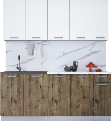 Кухонный гарнитур Интерлиния Мила Лайт 1.9 (белый платинум/дуб веллингтон/белый гранит) - фото