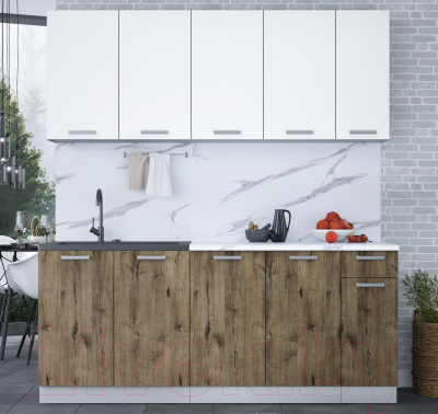 Кухонный гарнитур Интерлиния Мила Лайт 1.9 (белый платинум/дуб веллингтон/белый гранит)