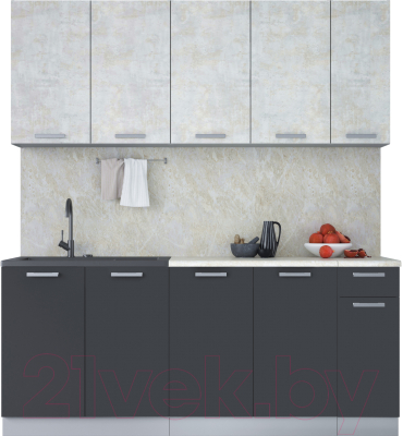 Кухонный гарнитур Интерлиния Мила Лайт 1.9 (бетон лайт/антрацит/опал светлый) - фото
