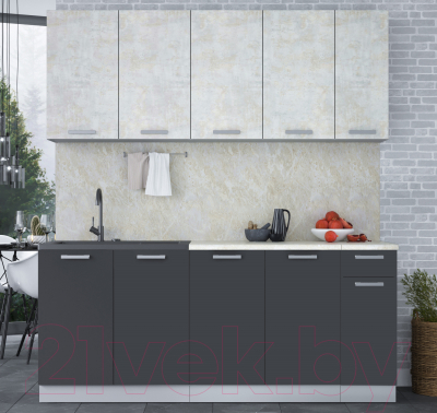 Кухонный гарнитур Интерлиния Мила Лайт 1.9 (бетон лайт/антрацит/опал светлый)