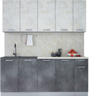 Кухонный гарнитур Интерлиния Мила Лайт 1.9 (бетон лайт/бетон портленд/опал светлый) - фото