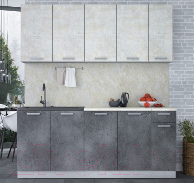 Кухонный гарнитур Интерлиния Мила Лайт 1.9 (бетон лайт/бетон портленд/опал светлый)