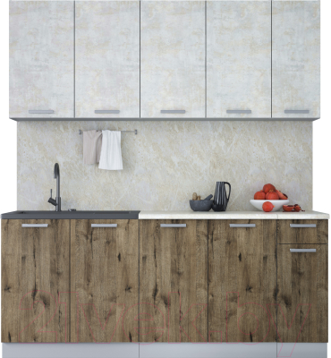 Кухонный гарнитур Интерлиния Мила Лайт 1.9 (бетон лайт/дуб веллингтон/опал светлый) - фото