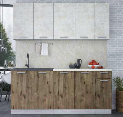 Кухонный гарнитур Интерлиния Мила Лайт 1.9 (бетон лайт/дуб веллингтон/опал светлый)