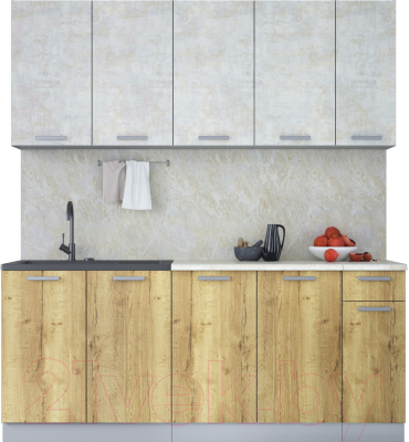 Кухонный гарнитур Интерлиния Мила Лайт 1.9 (бетон лайт/дуб золотой/опал светлый) - фото