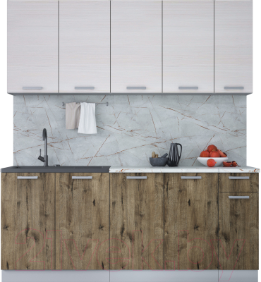 Кухонный гарнитур Интерлиния Мила Лайт 1.9 (вудлайн кремовый/дуб веллингтон/серый каспий) - фото