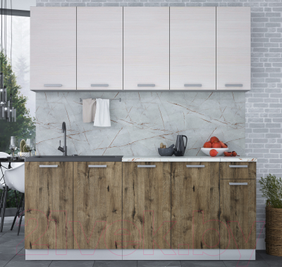 Кухонный гарнитур Интерлиния Мила Лайт 1.9 (вудлайн кремовый/дуб веллингтон/серый каспий)