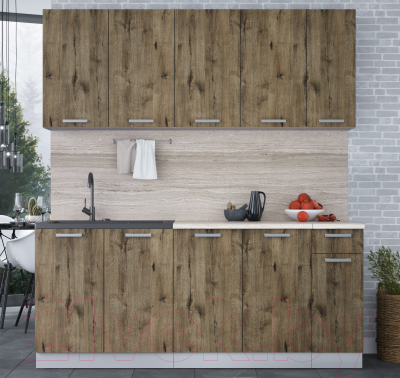 Кухонный гарнитур Интерлиния Мила Лайт 1.9 (дуб веллингтон/дуб веллингтон/травертин серый)