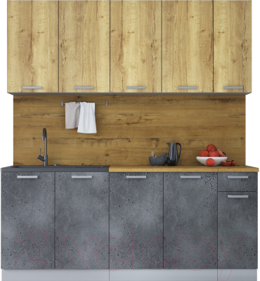 Кухонный гарнитур Интерлиния Мила Лайт 1.9 (дуб золотой/бетон портленд/дуб бунратти) - фото