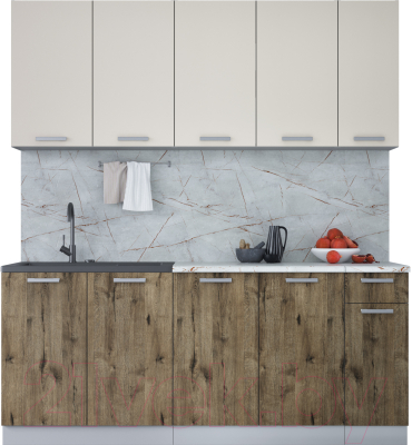Кухонный гарнитур Интерлиния Мила Лайт 1.9 (персидский жемчуг/дуб веллингтон/серый каспий) - фото