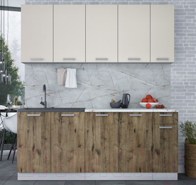 Кухонный гарнитур Интерлиния Мила Лайт 1.9 (персидский жемчуг/дуб веллингтон/серый каспий)