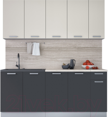 Кухонный гарнитур Интерлиния Мила Лайт 1.9 (персидский жемчуг/антрацит/травертин серый) - фото