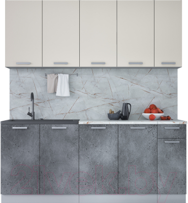 Кухонный гарнитур Интерлиния Мила Лайт 1.9 (персидский жемчуг/бетон портленд/серый каспий) - фото