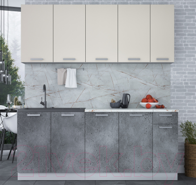 Кухонный гарнитур Интерлиния Мила Лайт 1.9 (персидский жемчуг/бетон портленд/серый каспий)