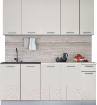 Кухонный гарнитур Интерлиния Мила Лайт 1.9 (персидский жемчуг/персидский жемчуг/травертин серый) - фото