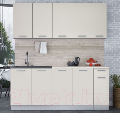 Кухонный гарнитур Интерлиния Мила Лайт 1.9 (персидский жемчуг/персидский жемчуг/травертин серый)