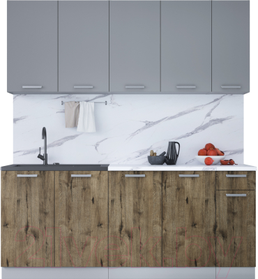 Кухонный гарнитур Интерлиния Мила Лайт 1.9 (серебристый/дуб веллингтон/белый гранит) - фото