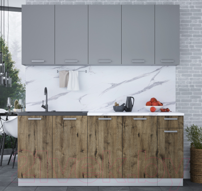 Кухонный гарнитур Интерлиния Мила Лайт 1.9 (серебристый/дуб веллингтон/белый гранит)