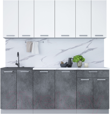 Кухонный гарнитур Интерлиния Мила Лайт 2.0-60 (белый платинум/бетон портленд/белый гранит) - фото